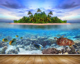 Avikalp MWZ2093 Sea Trees Fishes Tortoise Island Beach HD Wallpaper