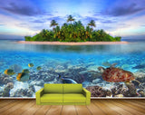 Avikalp MWZ2093 Sea Trees Fishes Tortoise Island Beach HD Wallpaper