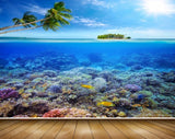 Avikalp MWZ2098 Sea Trees Fishes Sun Anemones Island Coconut Trees HD Wallpaper