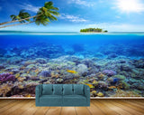 Avikalp MWZ2098 Sea Trees Fishes Sun Anemones Island Coconut Trees HD Wallpaper