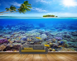 Avikalp MWZ2098 Sea Trees Fishes Sun Anemones Island Coconut Trees HD Wallpaper