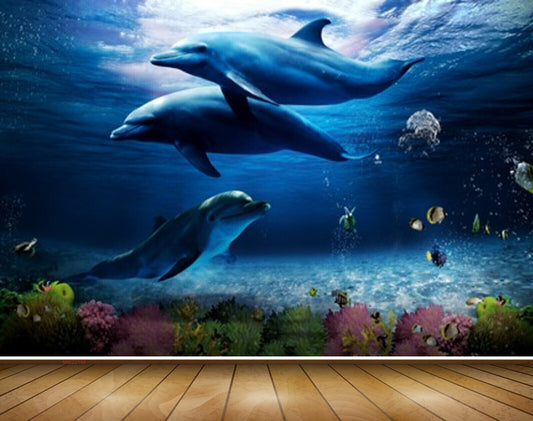 Avikalp MWZ2148 Sea Dolphins Fishes Whales Plants Underwater Water HD Wallpaper