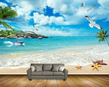 Avikalp MWZ2156 Beach Mountains Clouds Birds Trees Starfishes Sea Sand Water Ocean HD Wallpaper