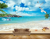 Avikalp MWZ2156 Beach Mountains Clouds Birds Trees Starfishes Sea Sand Water Ocean HD Wallpaper