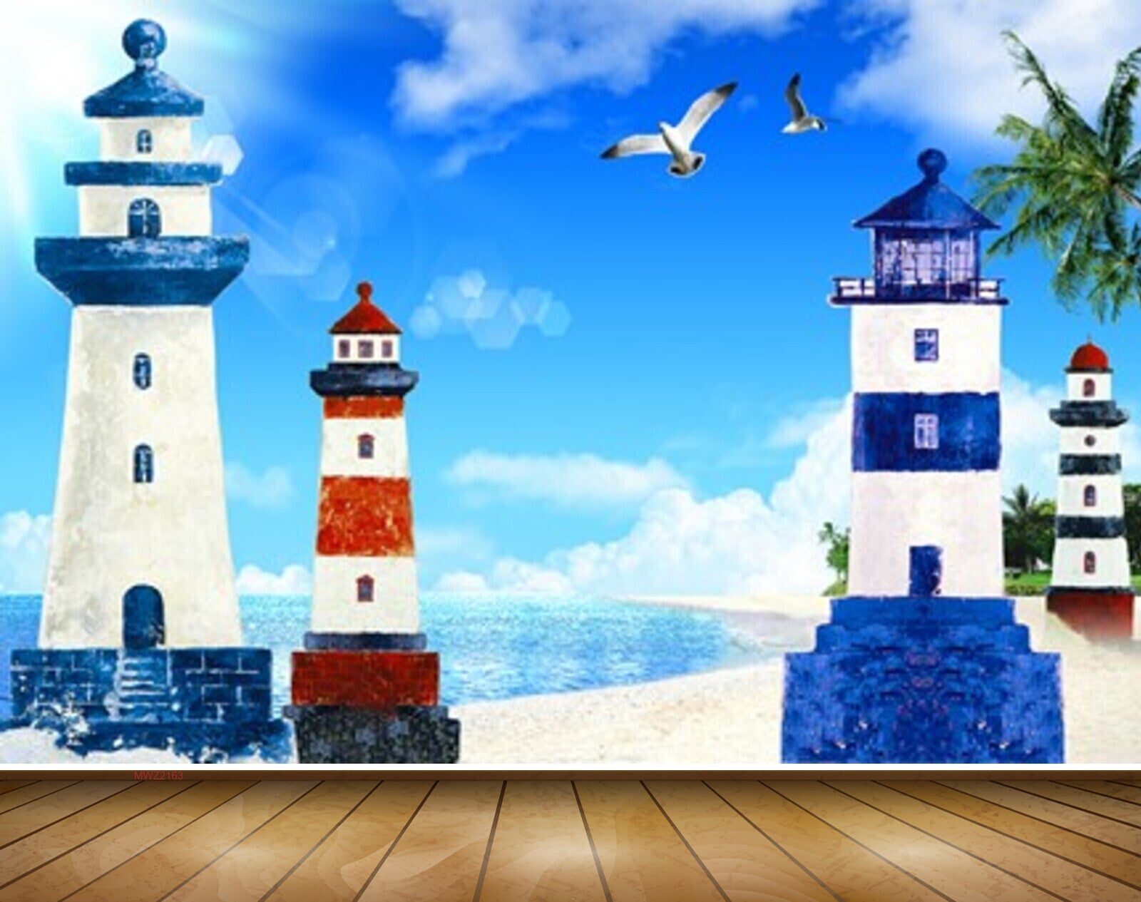 Avikalp MWZ2163 Light Houses Birds Sea Trees Clouds HD Wallpaper