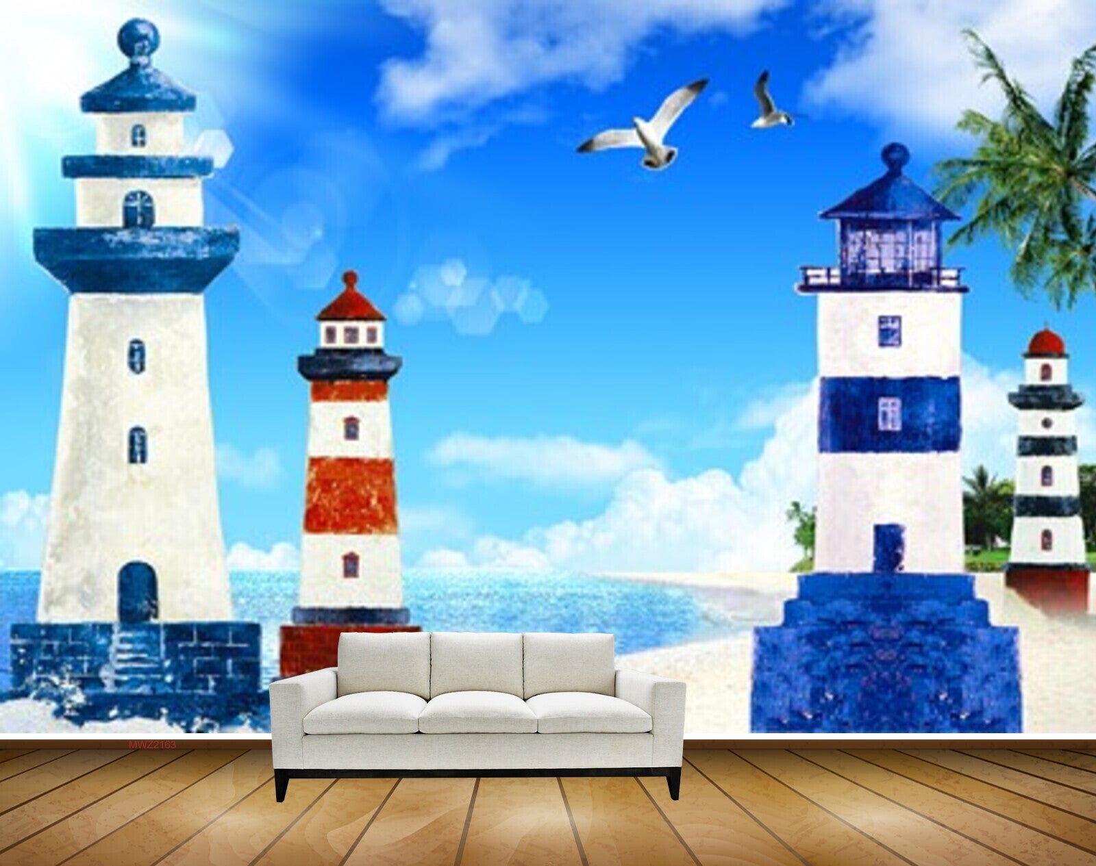 Avikalp MWZ2163 Light Houses Birds Sea Trees Clouds HD Wallpaper