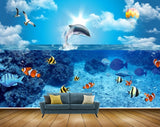 Avikalp MWZ2164 Sea Fishes Dolphins Air Balloon Birds Sun Water Ocean HD Wallpaper