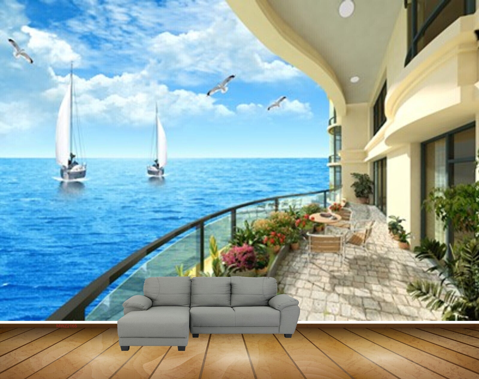 Avikalp MWZ2165 Beach Boats Birds House Plants Chairs Water Ocean HD Wallpaper