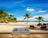 Avikalp MWZ2170 Beach Chairs Coconut Trees Clouds Sea Sand Water Ocean Island HD Wallpaper