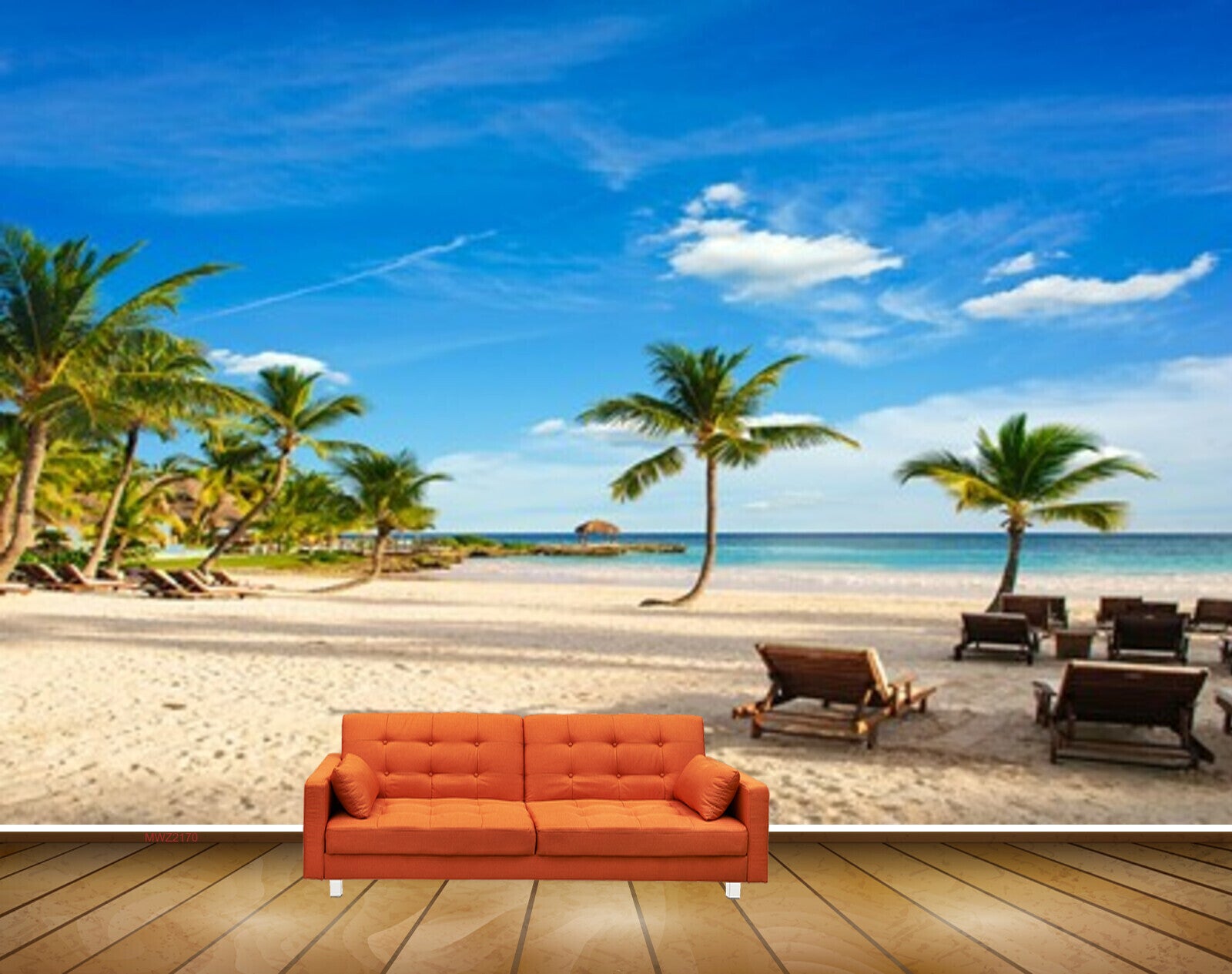 Avikalp MWZ2170 Beach Chairs Coconut Trees Clouds Sea Sand Water Ocean –  Avikalp International - 3D Wallpapers