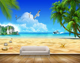 Avikalp MWZ2172 Beach Trees Birds Starfishes Stones Boat Clouds Sea Mountain Sand Water Ocean Island HD Wallpaper