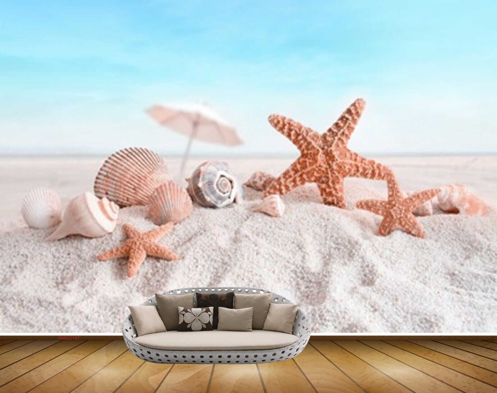 Avikalp MWZ2187 Sea Sand Starfish Shells Umbrella HD Wallpaper