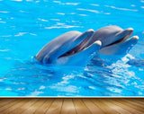 Avikalp MWZ2196 Blue Sea Dolphins Water HD Wallpaper