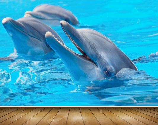 Avikalp MWZ2197 Blue Sea Dolphins Water HD Wallpaper