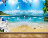 Avikalp MWZ2215 Beach Trees Birds Starfishes Bottles Building Boat Sand Water Ocean HD Wallpaper