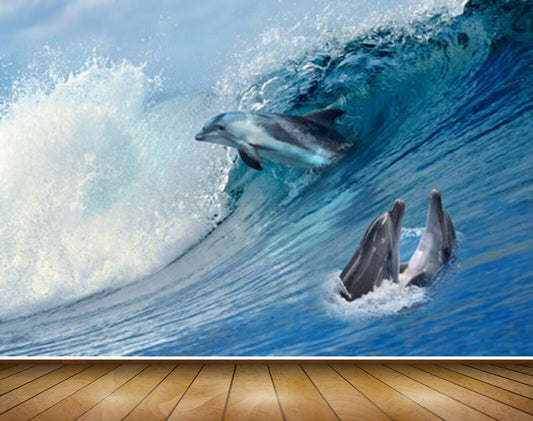 Avikalp MWZ2216 Blue Sea Dolphins Water Ocean HD Wallpaper