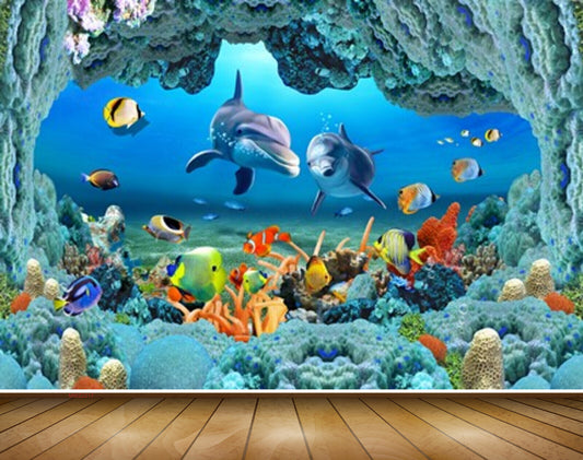 Avikalp MWZ2217 Sea Dolphins Fishes Anemones Stones Underwater Water Ocean HD Wallpaper