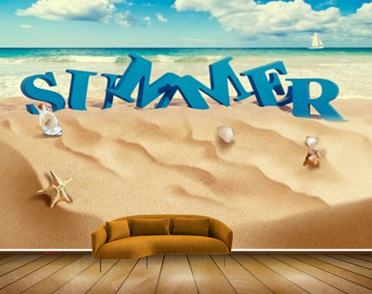 Avikalp MWZ2255 Sand Starfish Bottle Summer Sign HD Wallpaper