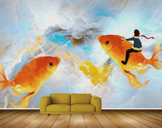 Avikalp MWZ2296 Sea Orange Fishes Mountain Man HD Wallpaper