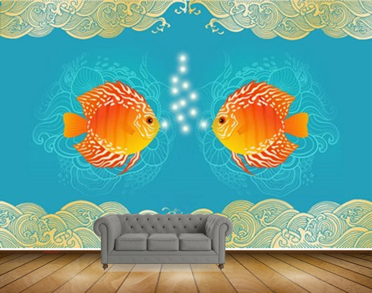 Avikalp MWZ2297 Sea Orange Fishes Bubbles HD Wallpaper