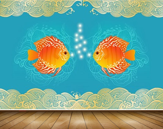 Avikalp MWZ2297 Sea Orange Fishes Bubbles HD Wallpaper