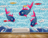 Avikalp MWZ2304 Blue Pink Fishes Flowers HD Wallpaper