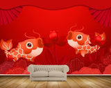 Avikalp MWZ2311 Red White Fishes Flowers HD Wallpaper