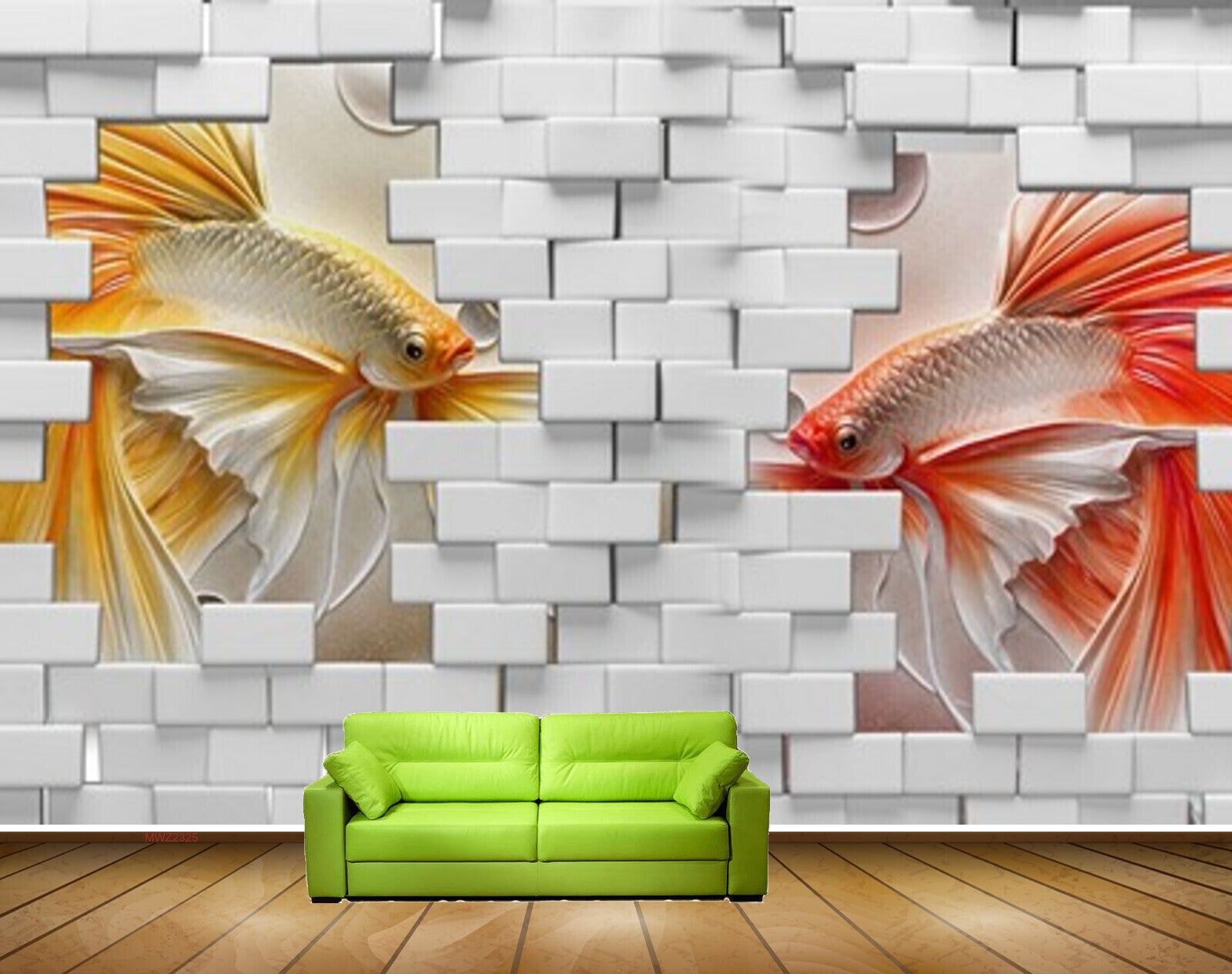 Avikalp MWZ2325 Yellow Red Fishes Blocks HD Wallpaper