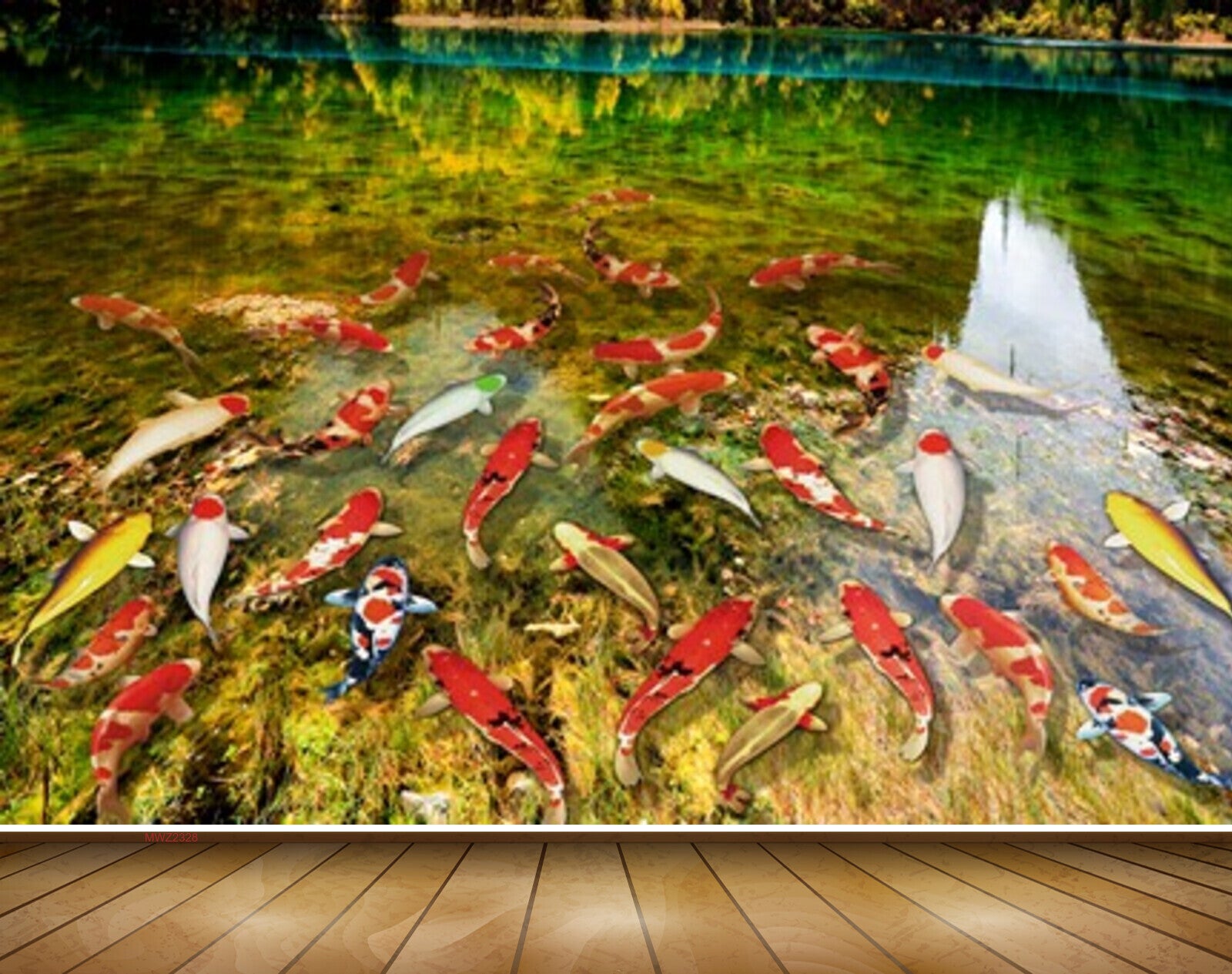 Avikalp MWZ2328 Orange Yellow White Fishes River HD Wallpaper