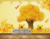 Avikalp MWZ2346 Yellow Flowers Trees Birds HD Wallpaper