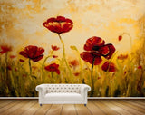 Avikalp MWZ2351 Red Flowers Grass Painting HD Wallpaper