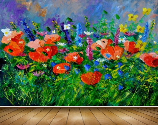 Avikalp MWZ2355 Red Yellow Flowers Butterflies Plants Painting HD Wallpaper