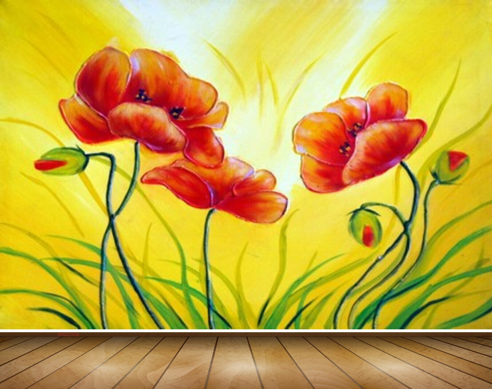 Avikalp MWZ2356 Red Flowers Grass Sun Painting HD Wallpaper