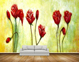 Avikalp MWZ2358 Red Flowers Leaves Painting HD Wallpaper