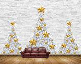 Avikalp MWZ2363 Golden Stars Christmas Trees HD Wallpaper