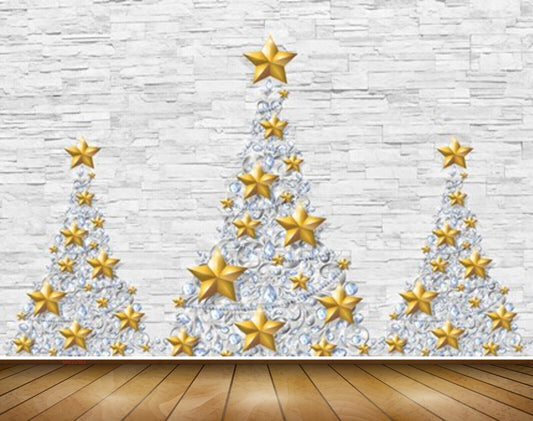 Avikalp MWZ2363 Golden Stars Christmas Trees HD Wallpaper