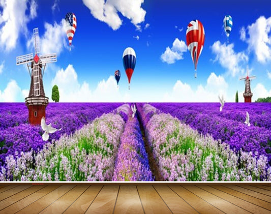 Avikalp MWZ2366 Purple White Flowers Air Ballon Fan Birds Clouds HD Wallpaper