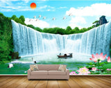 Avikalp MWZ2370 Waterfalls Sun Boat Pink White Flowers Cranes Clouds Pond Frame HD Wallpaper