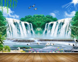 Avikalp MWZ2372 Waterfalls Sun Birds Trees Cranes Flowers Pond River Water HD Wallpaper