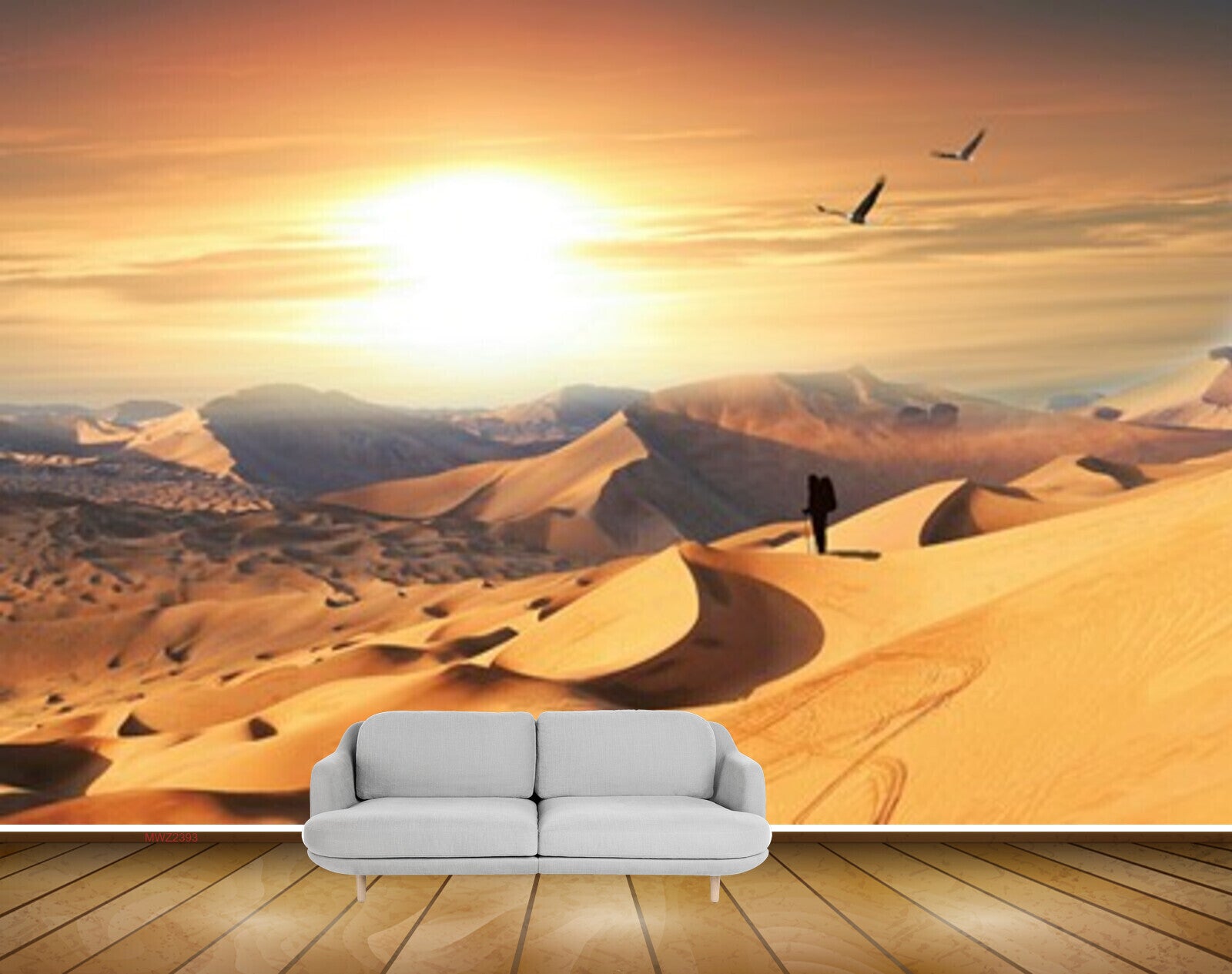 Avikalp MWZ2393 Sun Sandy Man Mountains Birds HD Wallpaper