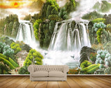 Avikalp MWZ2412 Waterfalls Sun Birds Trees House Pond River Lake Water Clouds HD Wallpaper