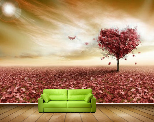 Avikalp MWZ2415 Sun Red Leaves Heart Trees Fantasy HD Wallpaper