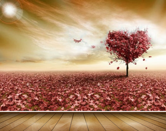 Avikalp MWZ2415 Sun Red Leaves Heart Trees Fantasy HD Wallpaper