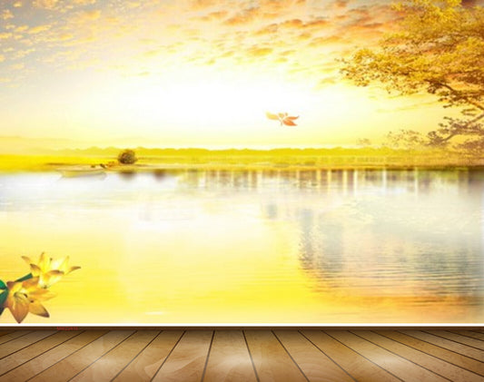 Avikalp MWZ2416 Pond River Lake Water Sun Trees Flowers Boat Lake HD Wallpaper