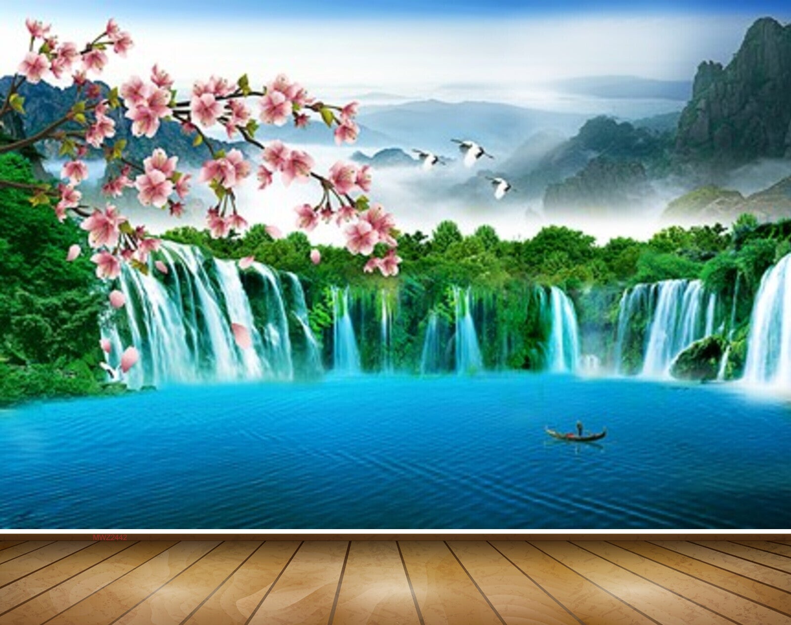 Avikalp MWZ2442 Mountains Waterfalls Birds Flowers Boat Pond River Lake Water HD Wallpaper