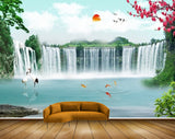 Avikalp MWZ2444 Sun Waterfalls Birds Cranes Fishes Flowers Trees Fishes CloudsPond River Lake Water HD Wallpaper