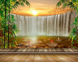 Avikalp MWZ2449 Sunset Birds Waterfalls Trees Fishes Leaves Pond River Lake Water HD Wallpaper