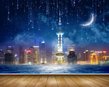 Avikalp MWZ2460 Moon Lightings Buildings Star Night Pond River Lake Water HD Wallpaper