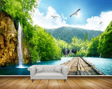 Avikalp MWZ2469 Mountains Trees Birds Bridge Waterfall Sun Clouds Pond River Lake Water HD Wallpaper