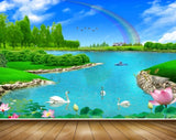 Avikalp MWZ2478 Rainbow Birds Trees Lotus Cranes Duck River Grass Clouds Boat Water Pond River Lake Water HD Wallpaper